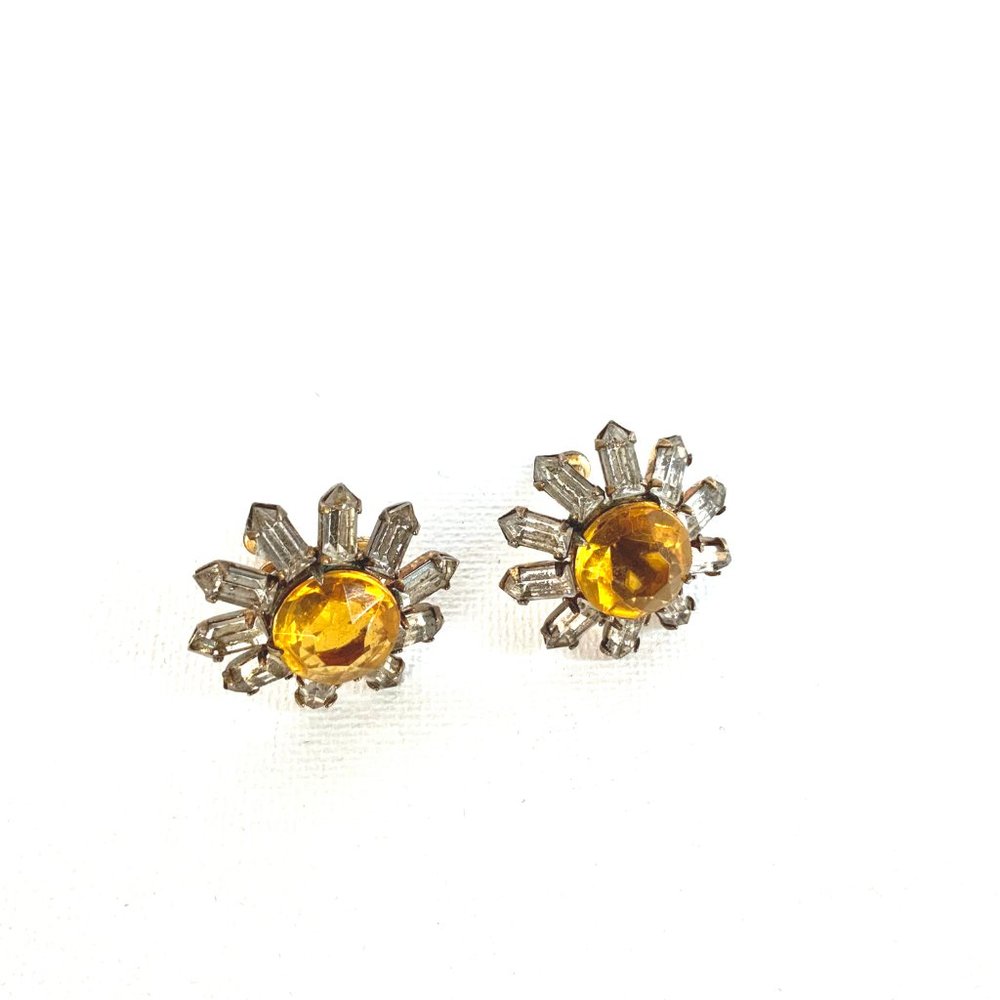 Vintage Sterling Silver Crystal Rhinestones Daisy Earrings Screw Back - Picture 12 of 16